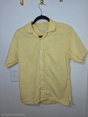 Far Afield Short Sleeve Cotton Shirt Mens 1 Smalll Butter Yellow Camp Collar